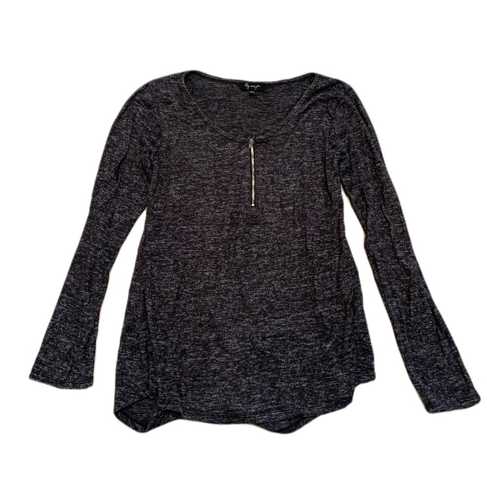 Lily Morgan Heathered Gray Quarter-Zip Long Sleeve Top - Size M/M